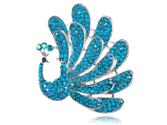 Beautiful Stunning Blue Feathered Peacock Bird Pin Brooch