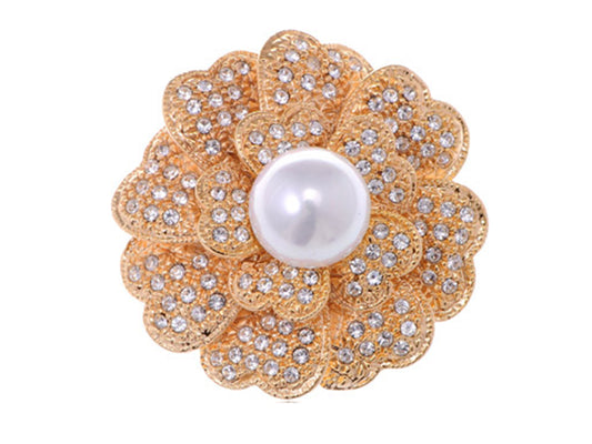 Elements Flower With Pearl Accent Pin Brooch