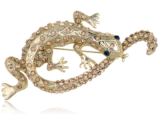 Light Topaz Colored Long Tail Lizard Gecko Brooch Pin