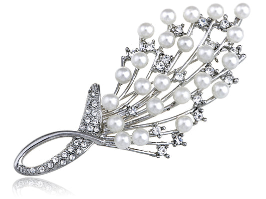 Intricate White Pearl Bouquet Pin Brooch