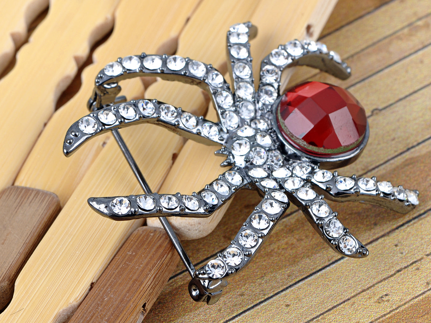 Elements Ruby Red Gem Body Petite Spider Pin Brooch