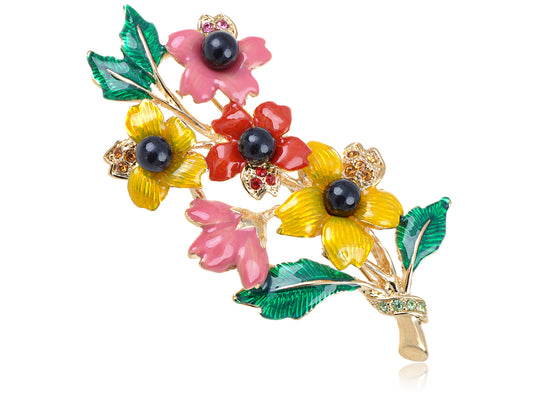 Elements Colorful Spring Leaf Flower Branch Pin Brooch