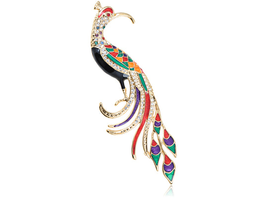 Shine Colorful Enamel Phoenix Peacock Bird Brooch Pin