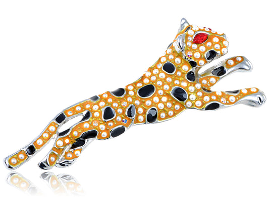 Elements Orange Painted Prowling Leopard Pin Brooch