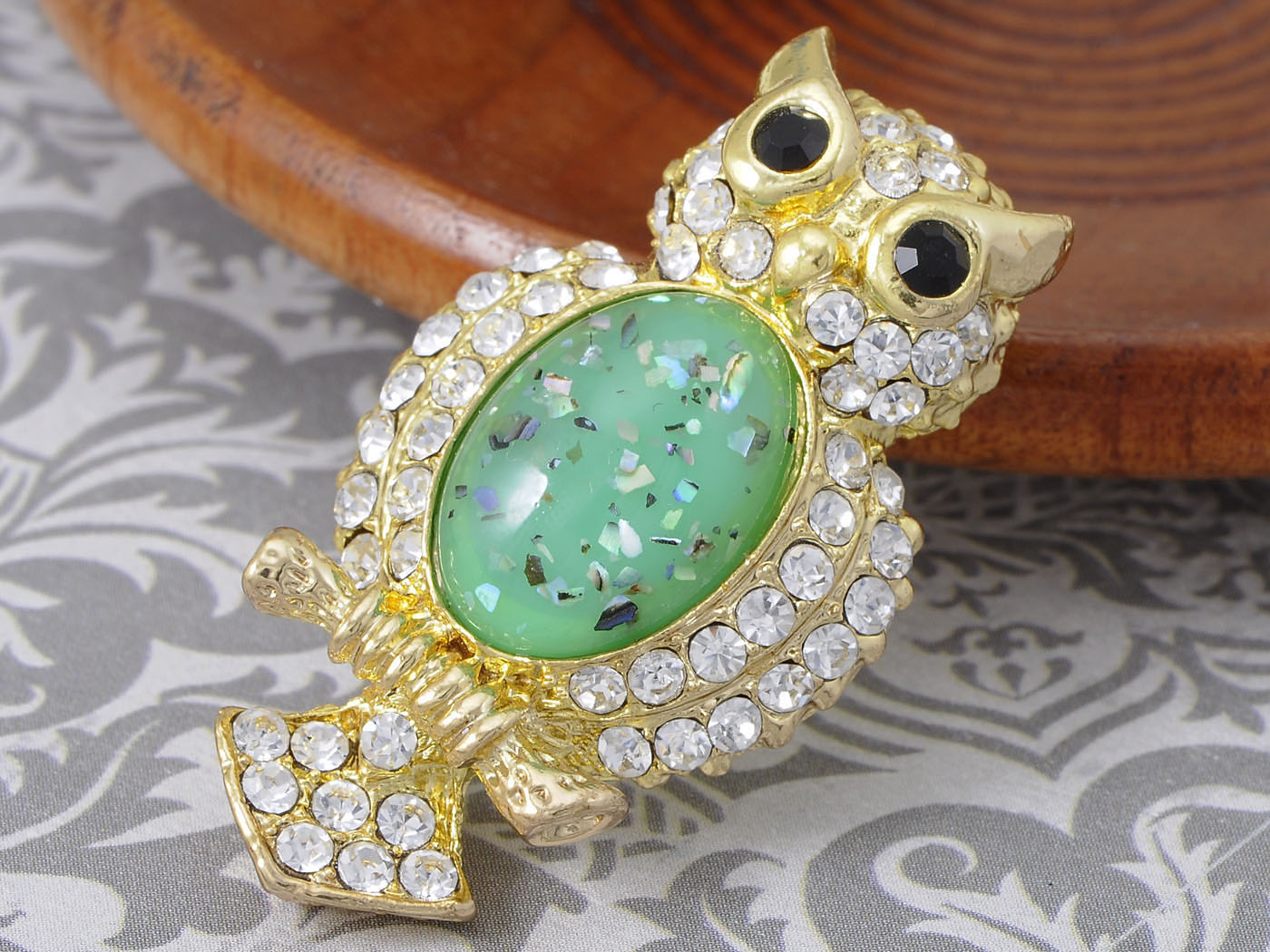 Elements Green Shimmer Owl Bird Pin Brooch