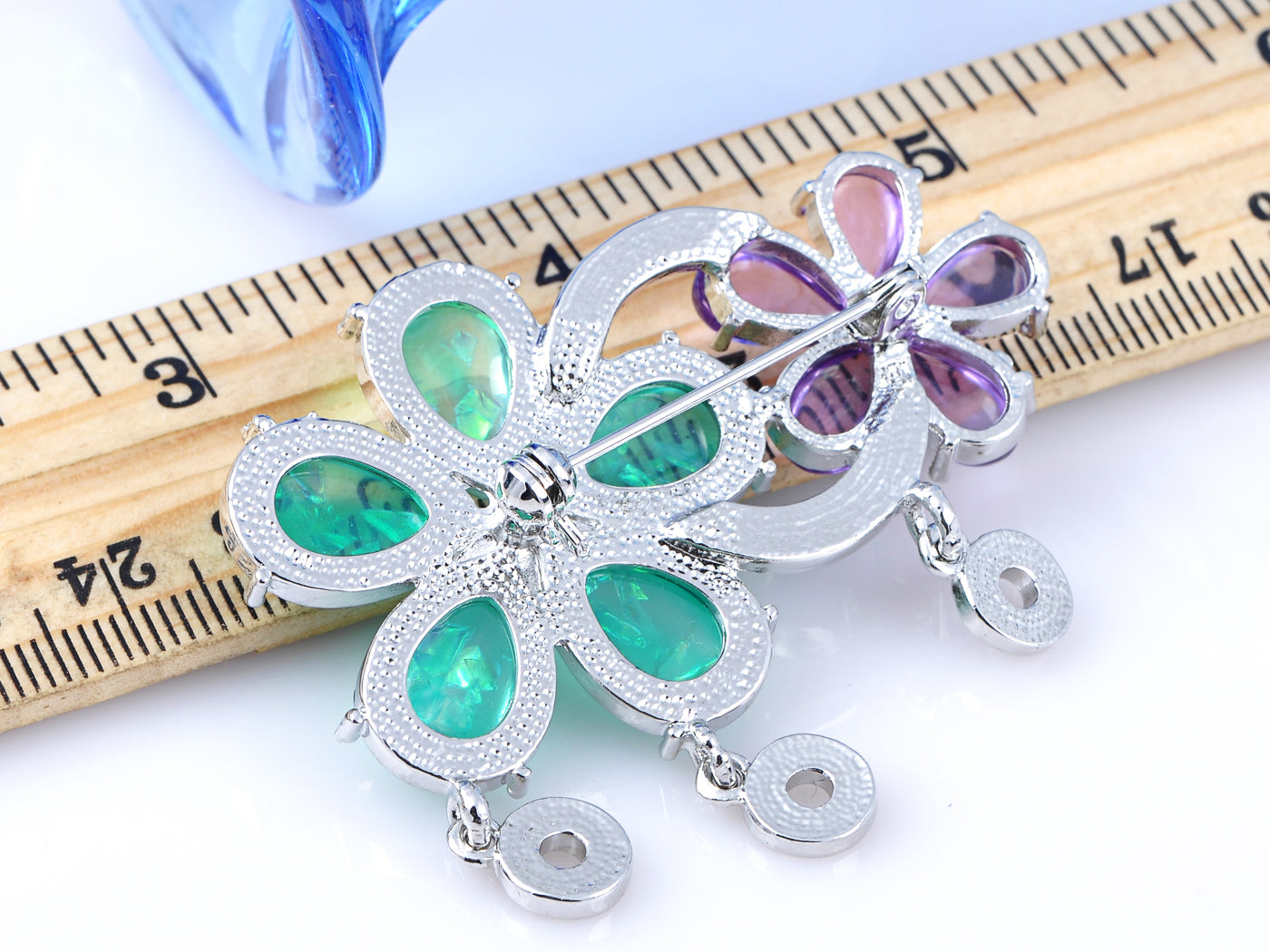 Elements Shimmer Green Lavender Twin Flower Pin Brooch