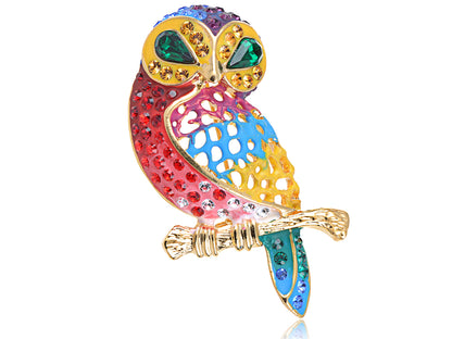 Elements Rainbow Pride Colorful Gems Meek Owl Bird Pin Brooch