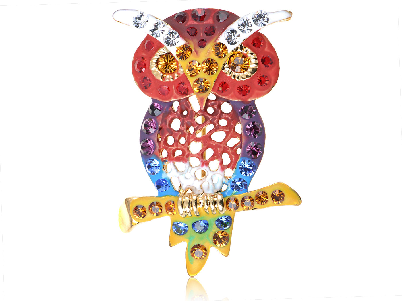 Elements Colorful Rainbow Pride Perched Staring Owl Pin Brooch