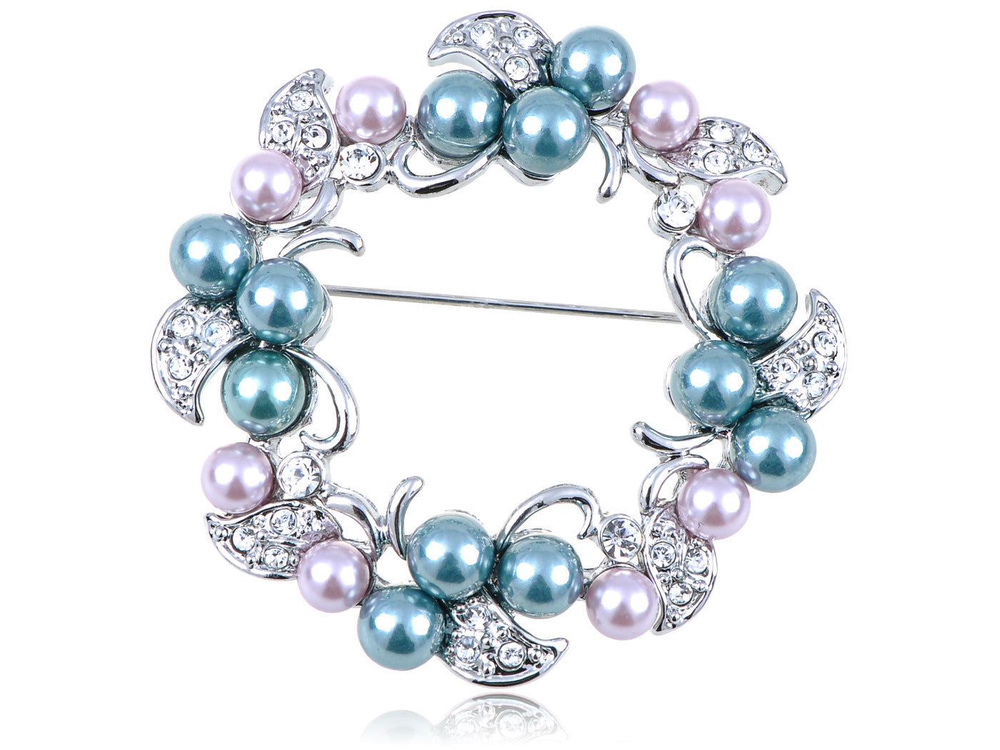 Elements Pearl Flower Holiday Wreath Pin Brooch