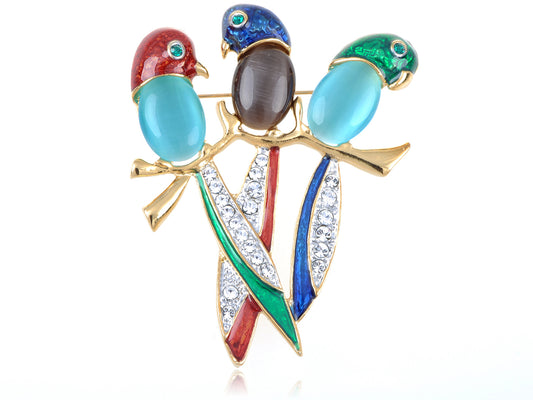 Elements Perched Trio Of Colorful Parakeets Bird Pin Brooch