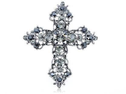Grey Gothic Cutout Cross Brooch Pin