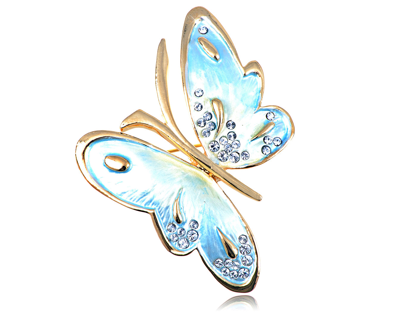 Light Blue Pearlescent Enamel Fluttering Butterfly Pin Brooch