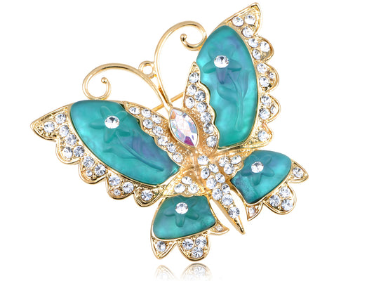 Elements Blue Green Cartoon Carved Wing Butterfly Pin Brooch