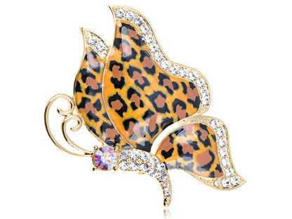 Butterfly Insect With Enamel Wild 80S Cheetah Cat Pattern Wing Animal Brooch Pin