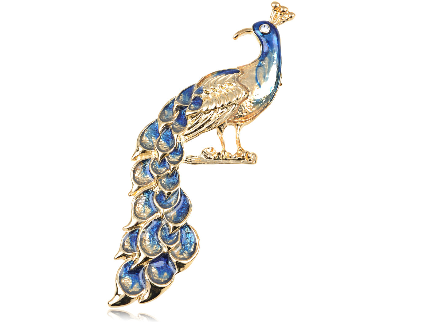 Pearlescent Dark Blue Peacock Tail Feathers Brooch Pin