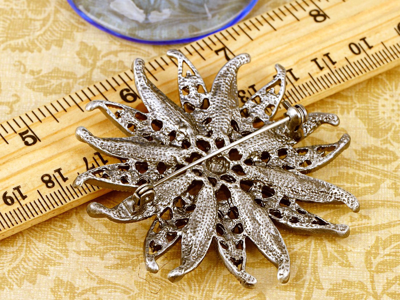 Elements Out Of This World Blue Poinsettia Flower Pin Brooch