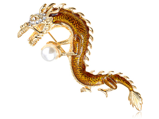 Elements Majestic Serpent Dragon Holding Pearl Pin Brooch