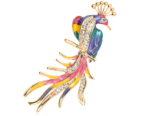 Multicolored Pearlescent Colorful Phoenix Bird Brooch Pin