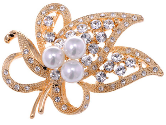 Elements Trio Pearls Leaf Pin Brooch