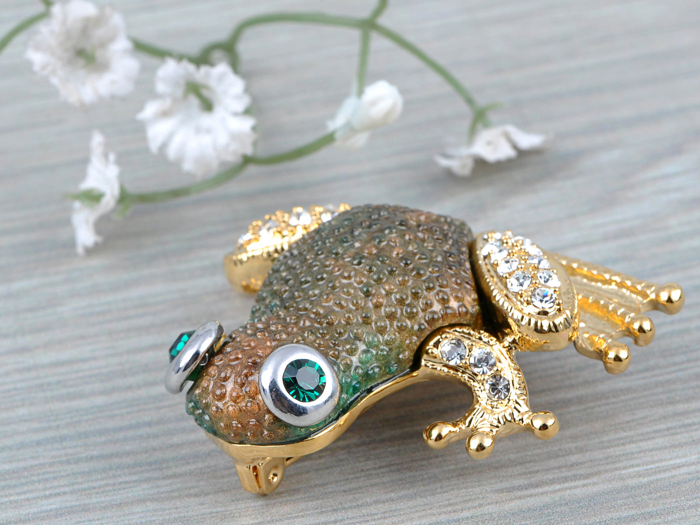 Elements Brown Green Bumpy Skin Waiting Frog Toad Pin Brooch