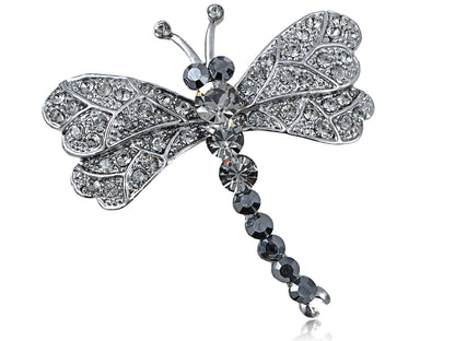 Grey Dragonfly Insect Wings Brooch Pin