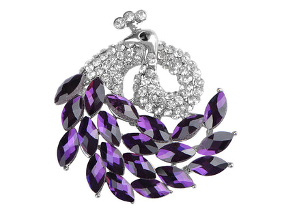 Gold Blue Painted Enamel Peacock Bird Feather Plume Brooch Pin