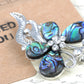 Round Abalone Shell Butterfly Wavy Feather Dangle Tail Pin Brooch