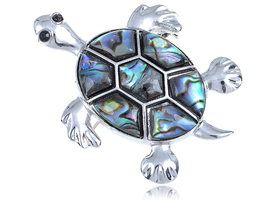 Abalone Shell Hawaiian Swimming Turtle Black Pin Brooch