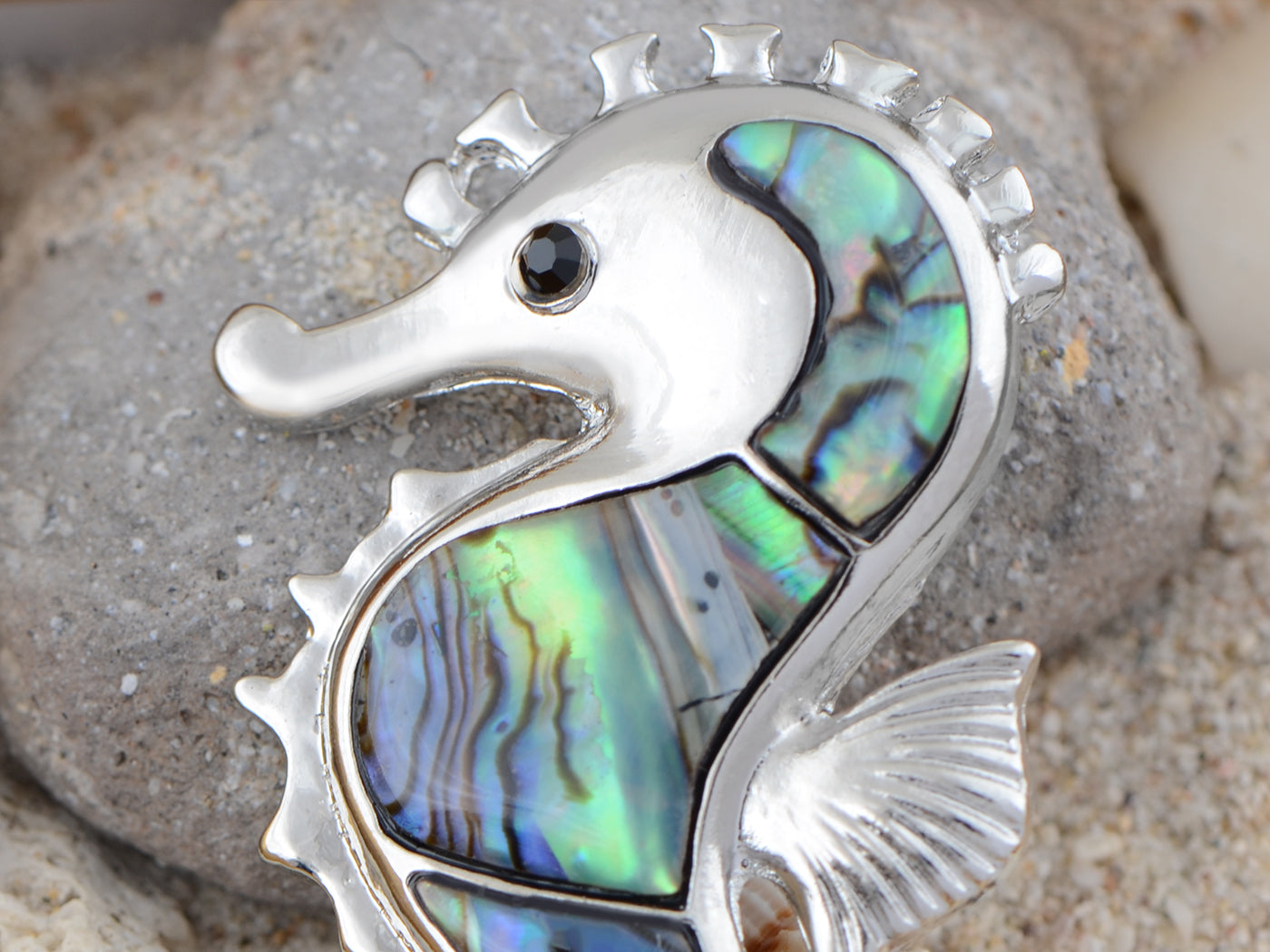 Silver Abalone Shell Hawaiian Under The Sea Seahorse Pin Brooch