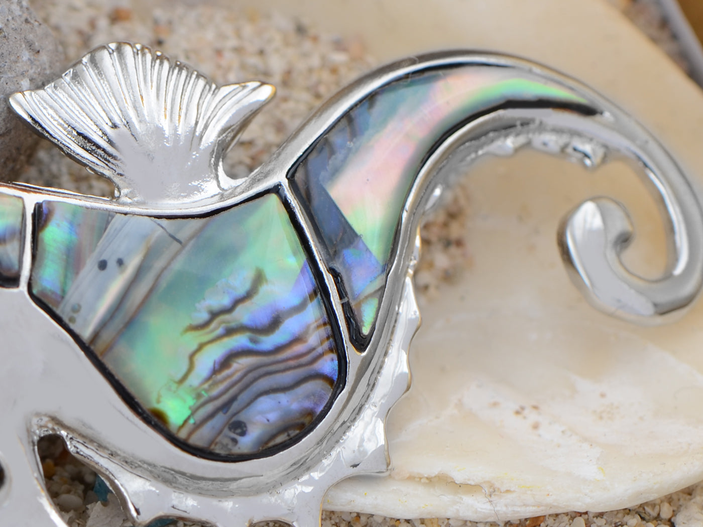 Silver Abalone Shell Hawaiian Under The Sea Seahorse Pin Brooch