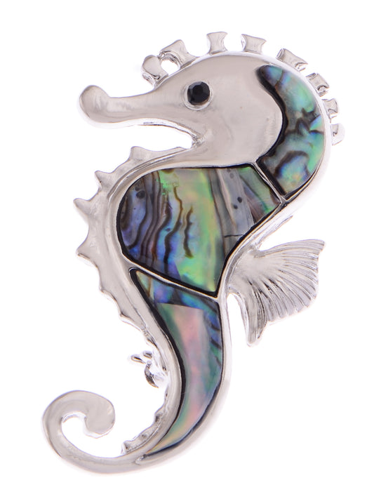 Silver Abalone Shell Hawaiian Under The Sea Seahorse Pin Brooch