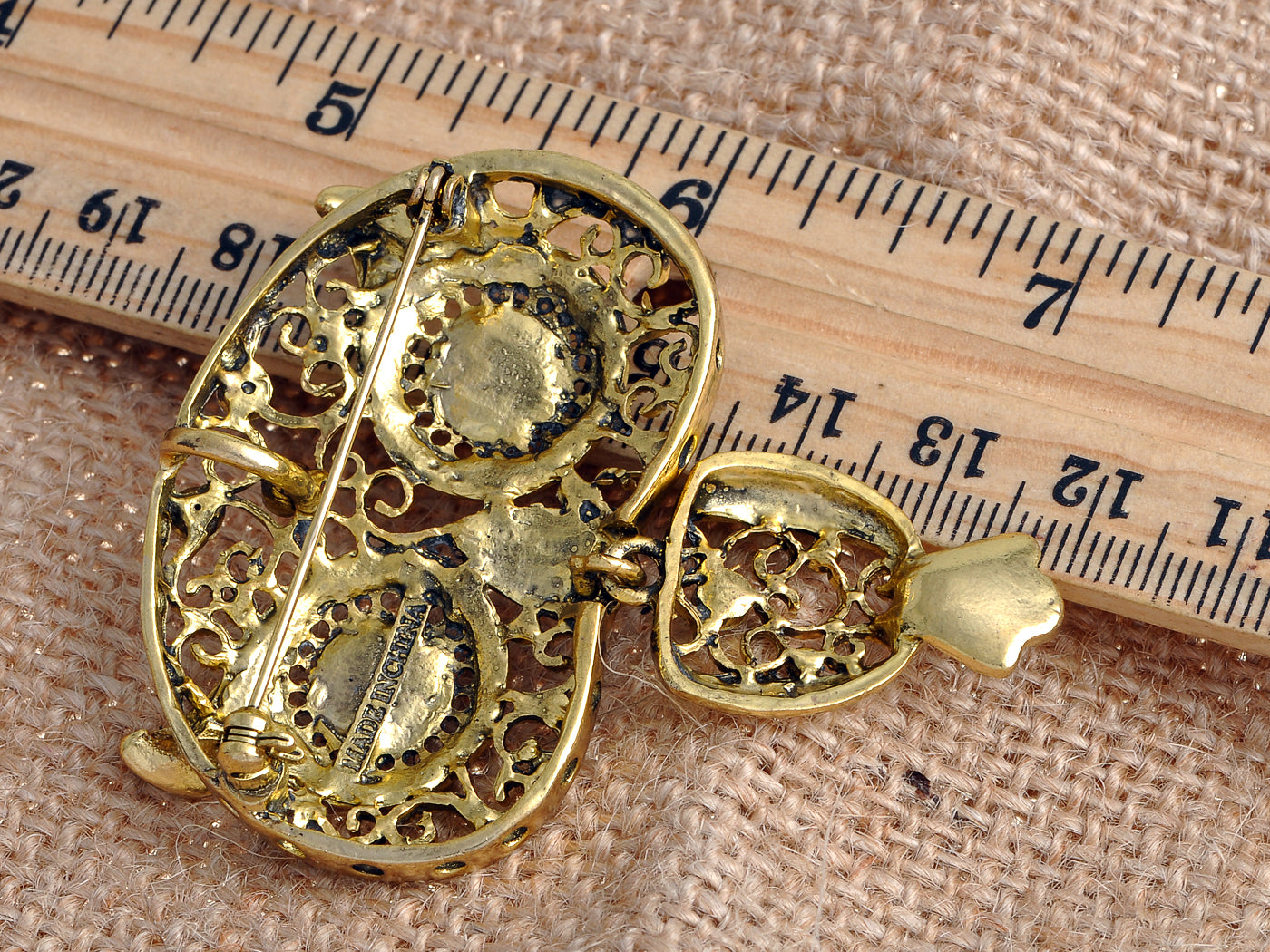 Antique Indian Embellish Owl Bug Eyes Pin Brooch