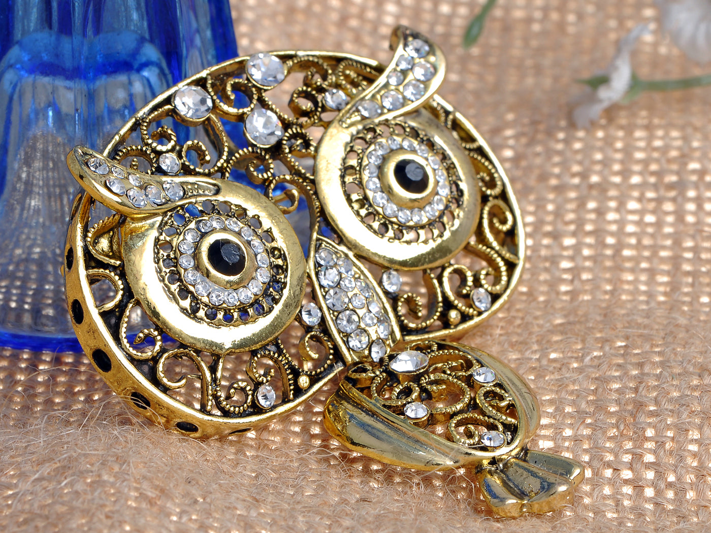 Antique Indian Embellish Owl Bug Eyes Pin Brooch