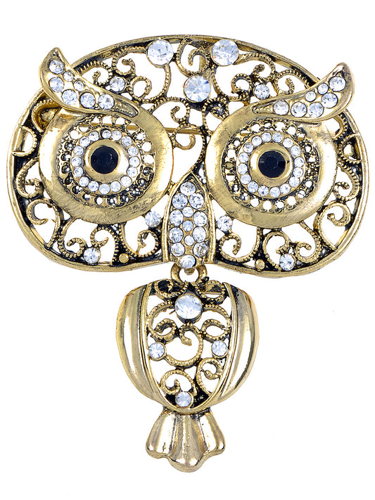 Antique Indian Embellish Owl Bug Eyes Pin Brooch