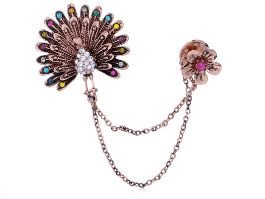 Dangling Flower Multicolored Copper Peacock Brooch