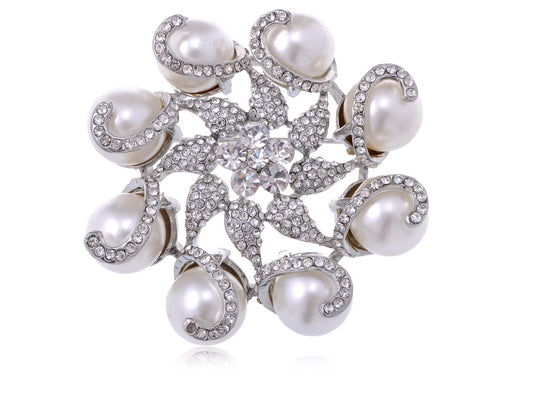 Pearl Flower Swirl Wreath Pin Brooch