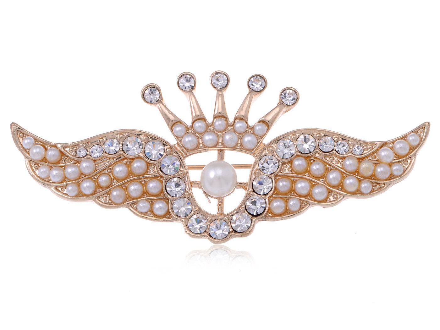 Matte Pearls Crown Angel Wings Brooch Pin