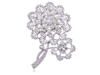 Pearl Two Dandelion Flowers Pin Brooch