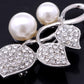 Pearl And Accented Trio Of Leaves Pin Brooch