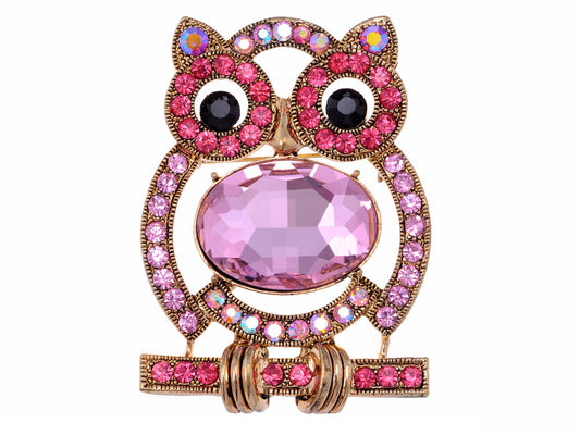 Pink Body Cartoon Owl Bird Pin Brooch