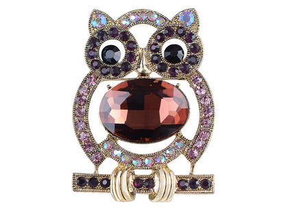 Purple Body Cartoon Owl Bird Pin Brooch