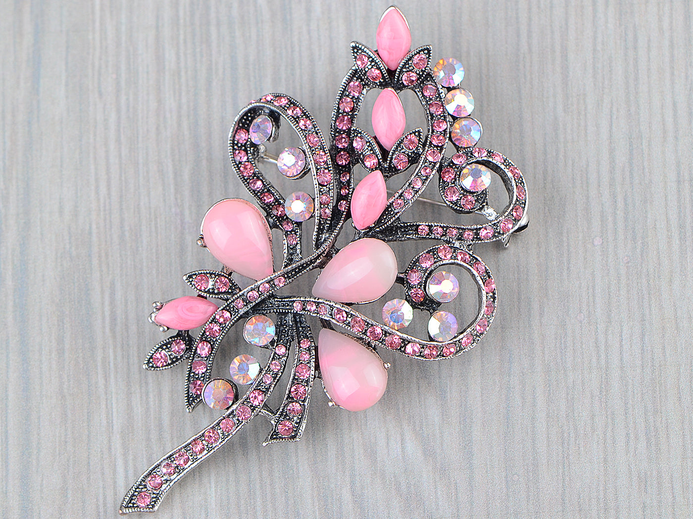 Pink Flower Vintage Bridal Long Brooch Pin