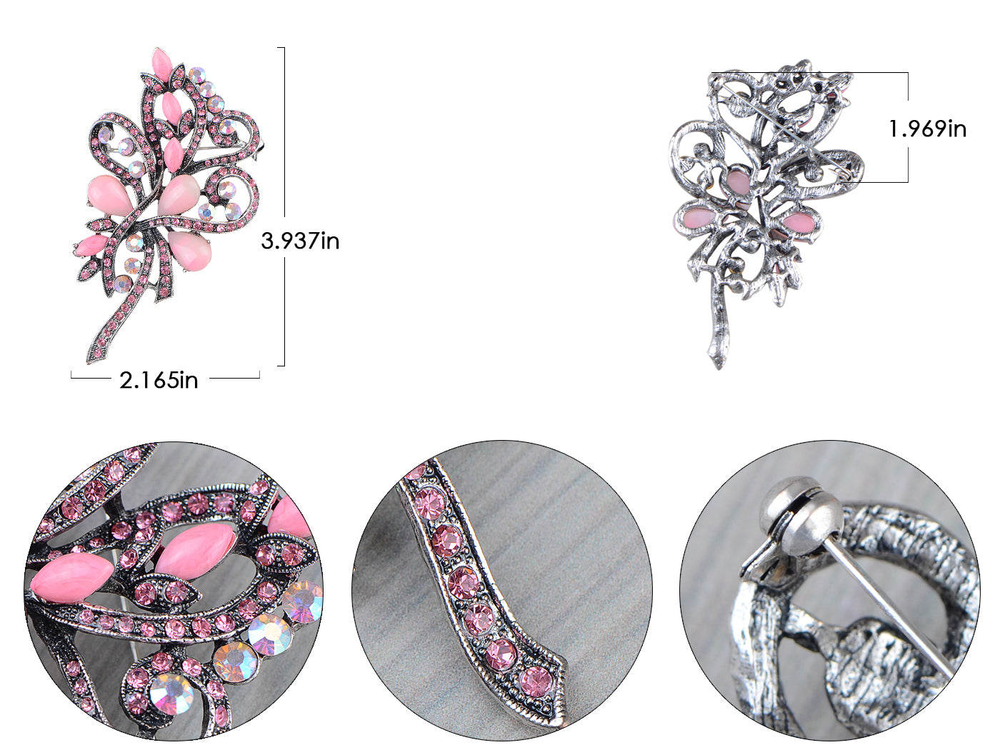 Pink Flower Vintage Bridal Long Brooch Pin