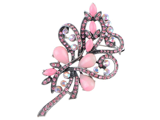 Pink Flower Vintage Bridal Long Brooch Pin