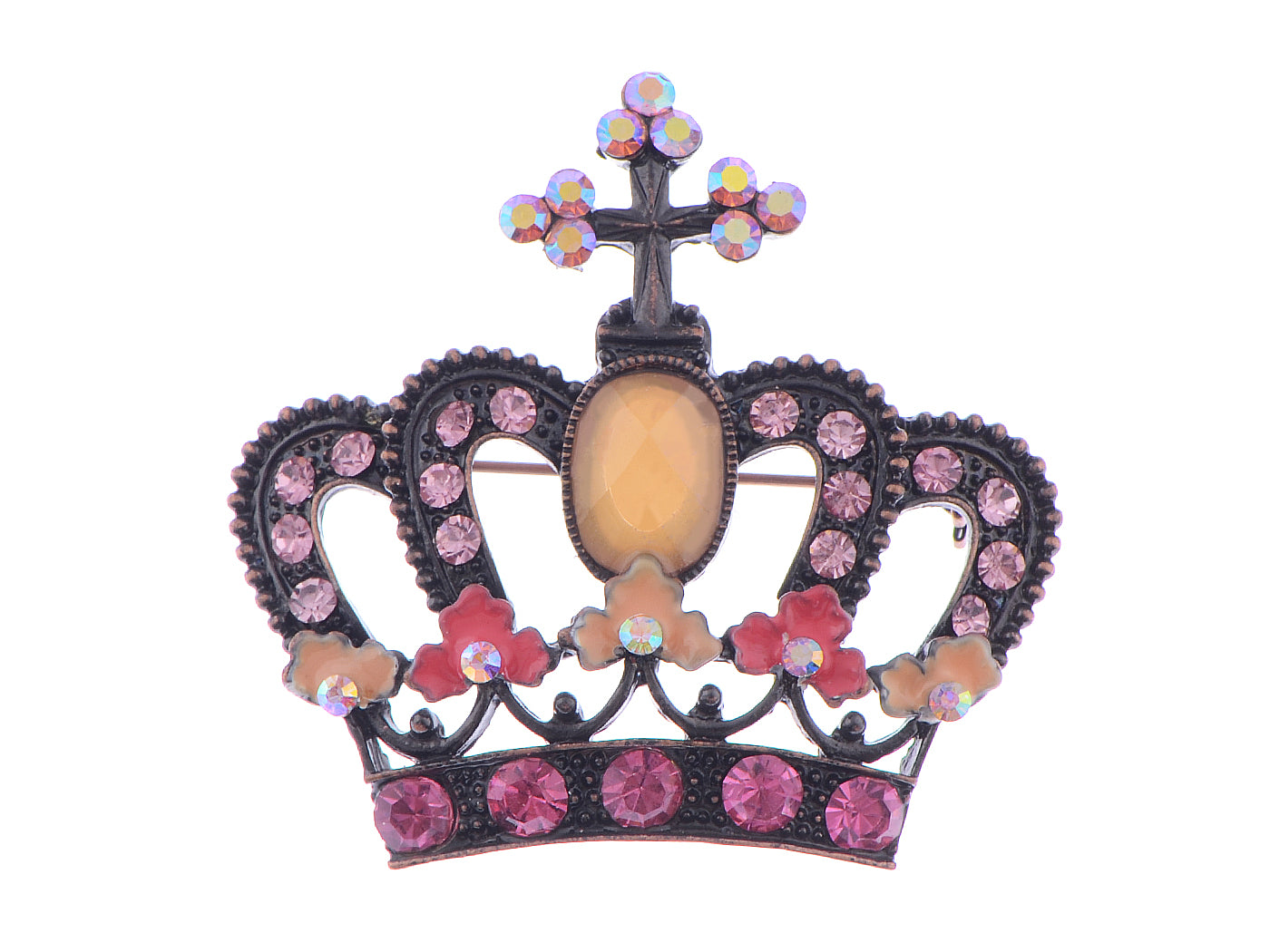 Princess Crown Black Pink Tiara Royal Queen Brooch Pin