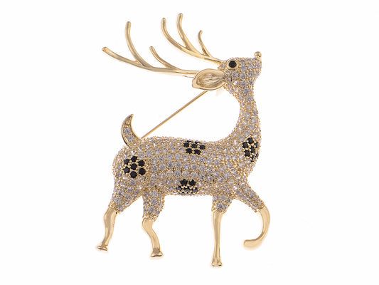 Cubic Zirconnia Copper Plated Christmas Deer Animal Jewelry Pin Brooch