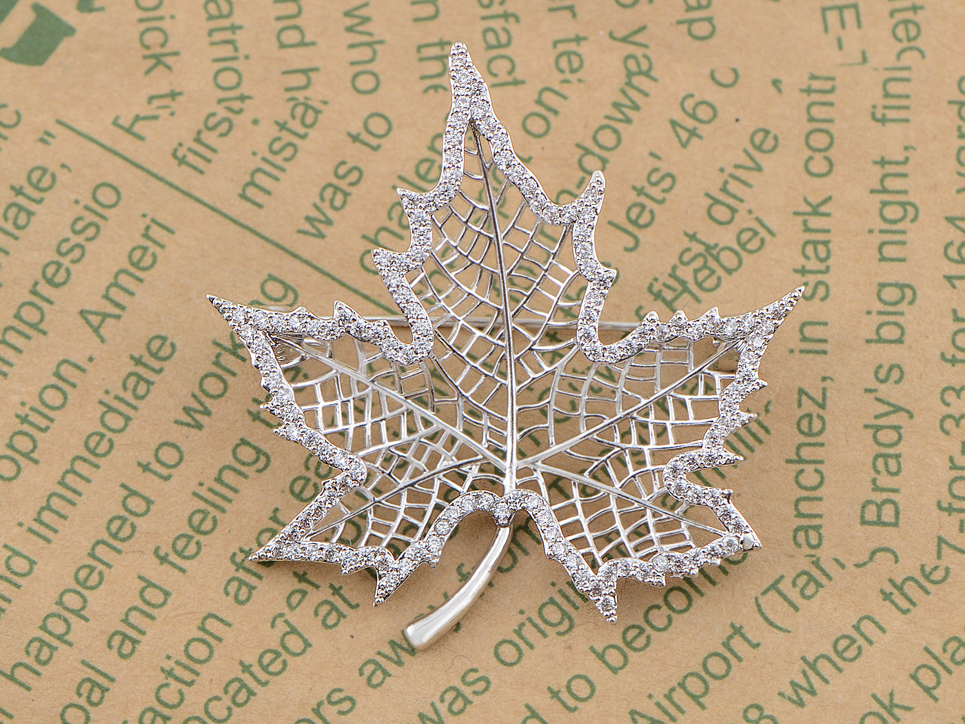 Silver Zircon Gold Plated Leaf Brooch Pin