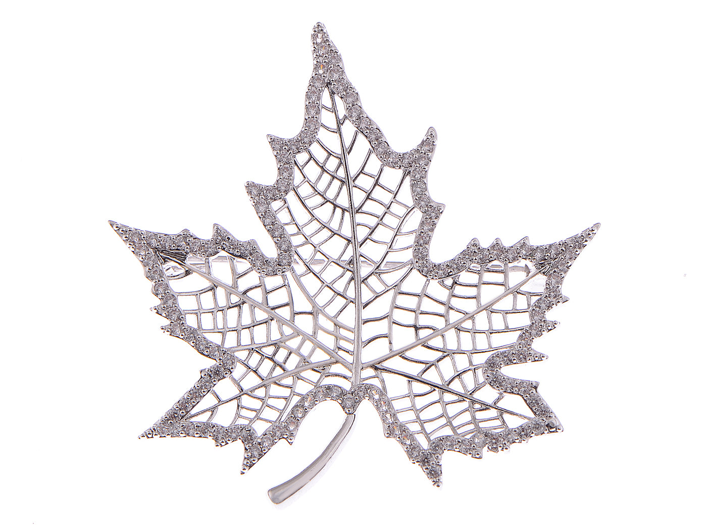 Silver Zircon Gold Plated Leaf Brooch Pin