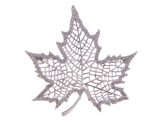 Silver Zircon Gold Plated Leaf Brooch Pin