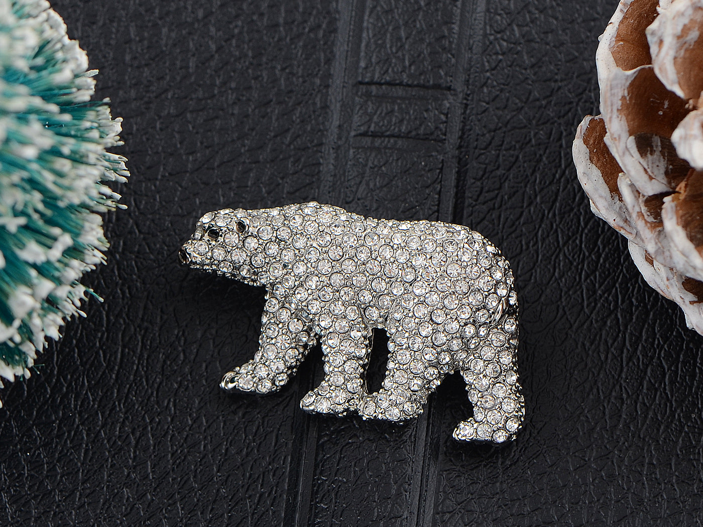 Polar Bear Brooch Clear Crystals Pin Brooch